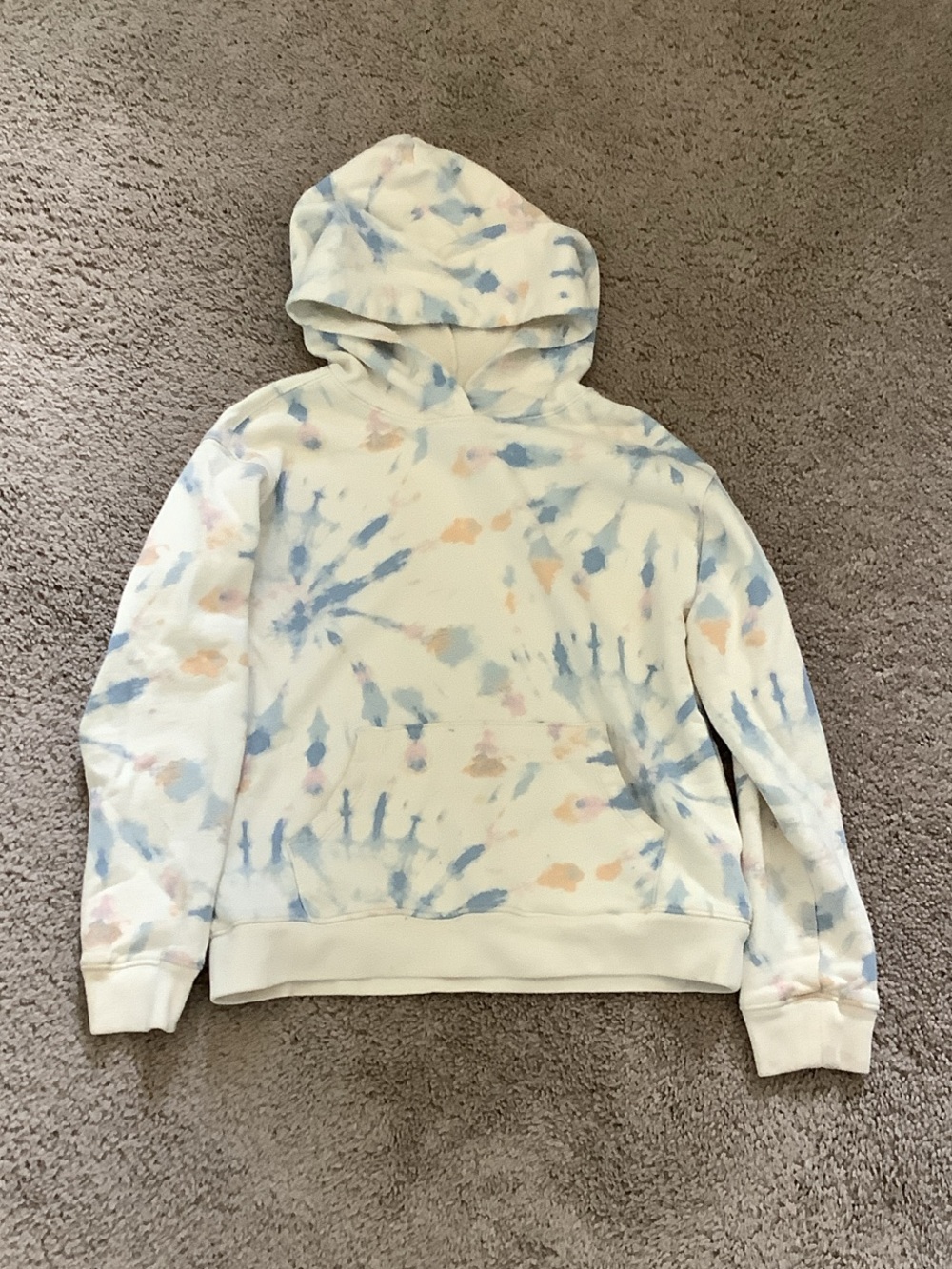 Crewcuts Tie-Dye Hoodie in White with Blue and Peach Accents